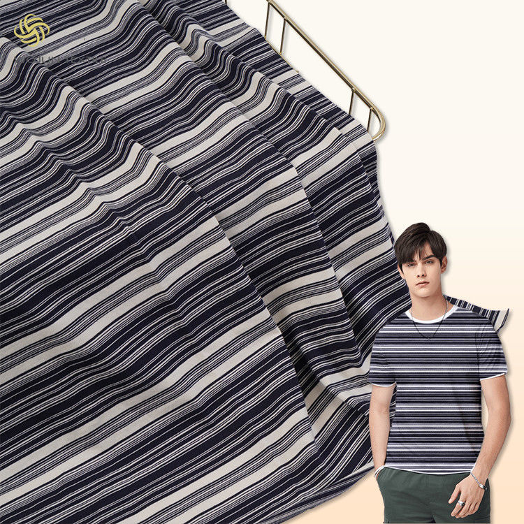Weich und Mode gestreifte 100% Baumwolle glatte Single Jersey Stoff für T-Shirt